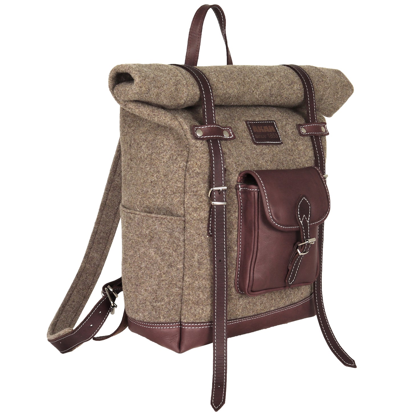 AKAH Rolltop-Rucksack aus Wollfilz und Olivenleder - Hunters World 