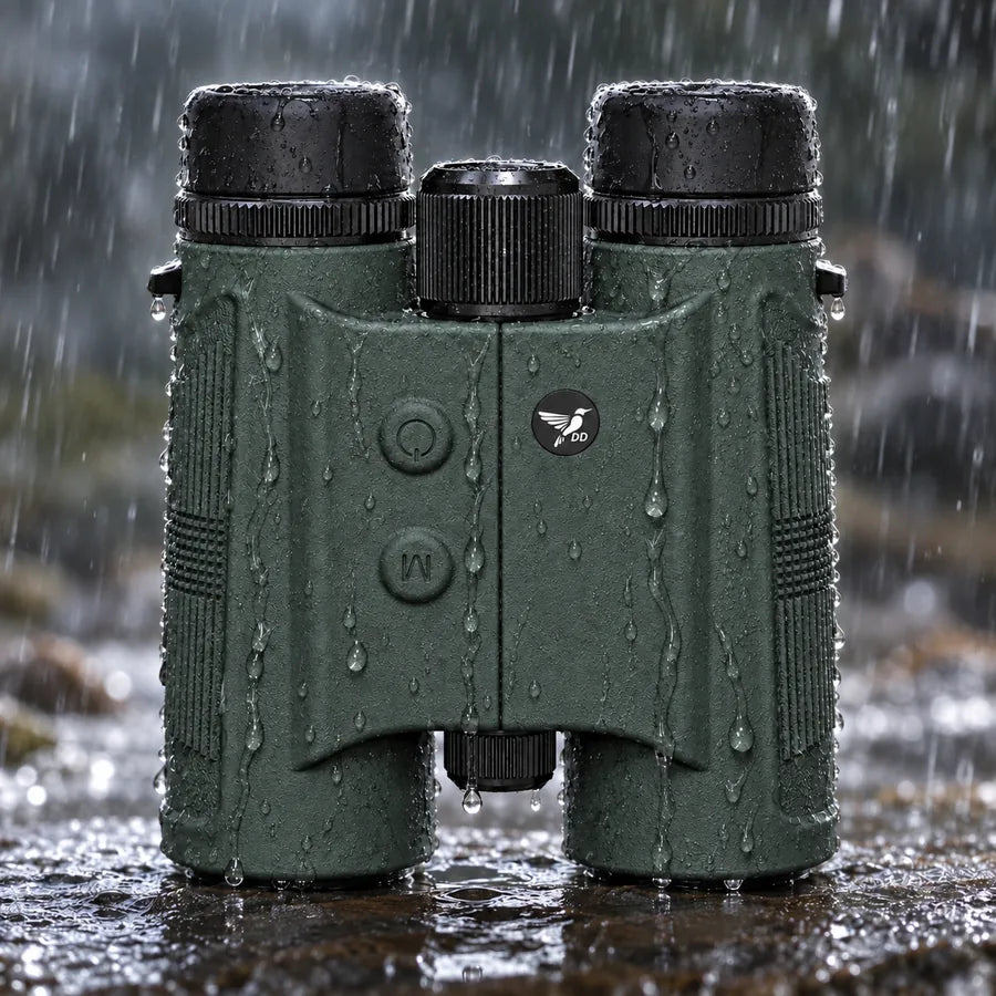 DDoptics UltraView Range 10x42 ED in Grün im Regen, wasserdicht nach IPX7