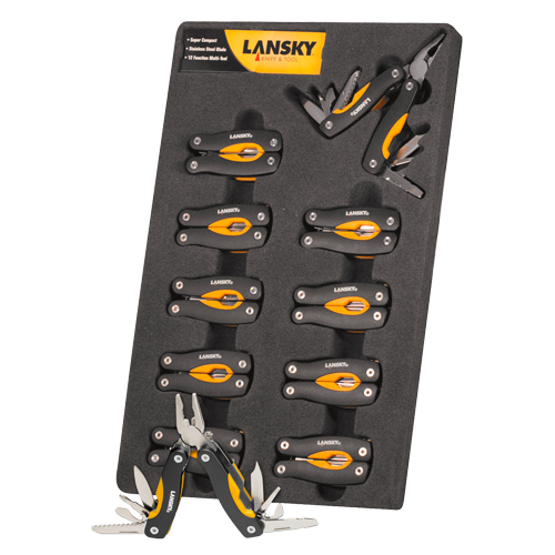 Display mit 10 Lansky Mini-Multitools, Ansicht 2