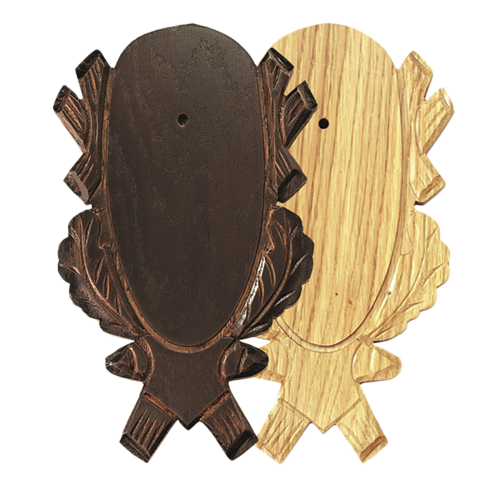 Geschnitzte Eichenholzschilder für Rehtrophäen, 18 x 9 cm, dunkel