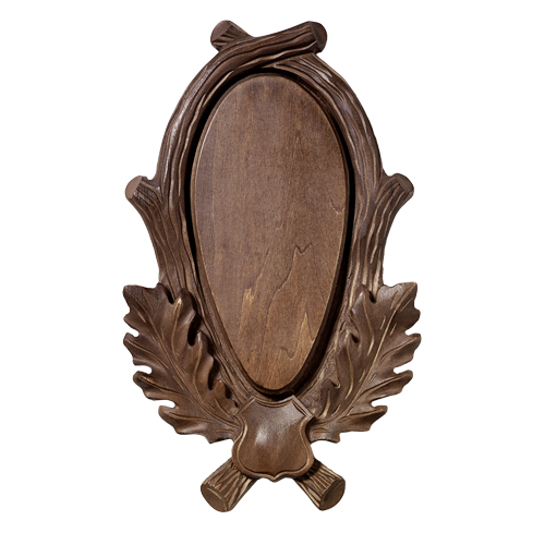 Handgeschnitzte Schilder für Hirschtrophäen, Weichholz, dunkel, H-Schild Dkl.45x20