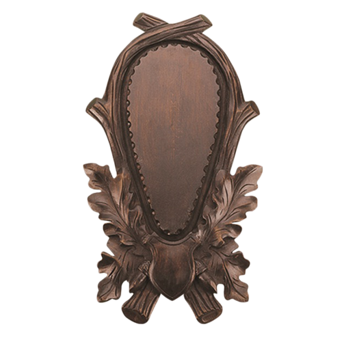 Handgeschnitzte Schilder für Hirschtrophäen, Weichholz, dunkel, H-Schild Dkl.48x22 (01207-48)