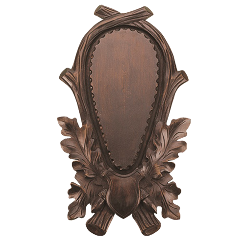 Handgeschnitztes Schild für Rehtrophäen, Weichholz, dunkel, 17 x 9 cm, Dkl.17x9