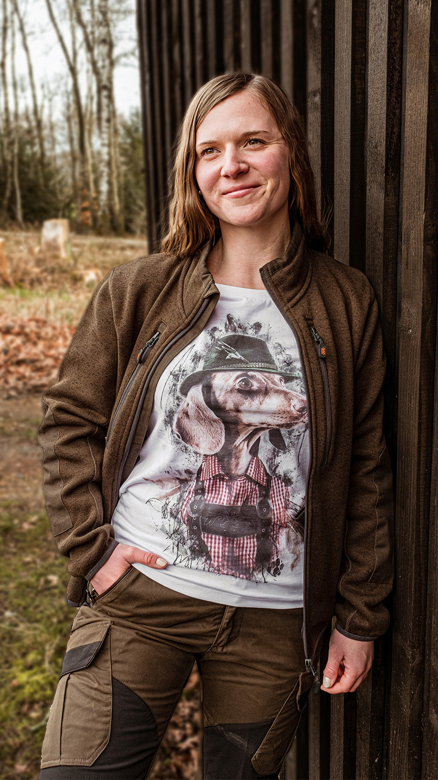 ALMTRACHT T-Shirt Damen Dackel mit Hut, weiß – Ansicht 3