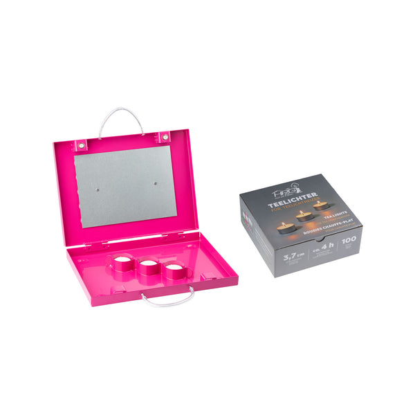 EUROHUNT Teelichtheizer pink mit Teelichter 100 er Pack