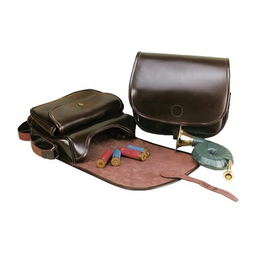 Jagdtasche, aus Rindleder, braun, mit Vortasche, RL dunkel o.G.