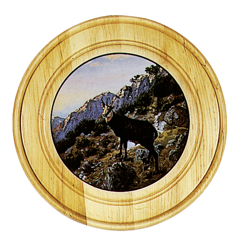 Schützen- und Ehrenscheibe, aus Massivholz hell, Motiv Gams, Schü-Schei.30 Gems, Ansicht 3
