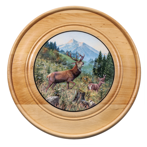 Schützen- und Ehrenscheibe, aus Massivholz hell, Motiv Hirsch, Schü-Schei.50 Hirsch, Ansicht 2