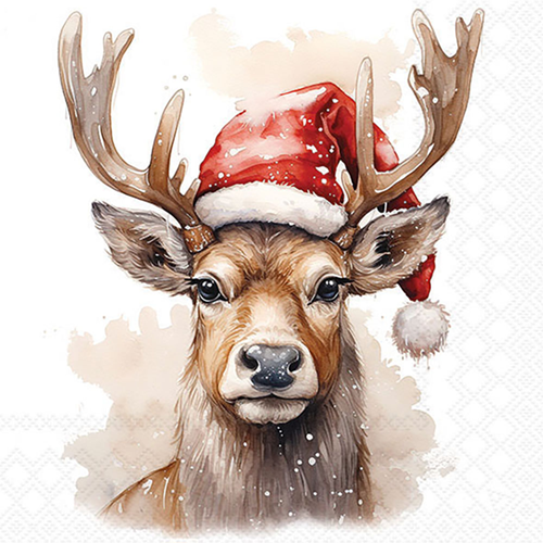 Zelltuchservietten, 20 Stück im Cellopack, Hirsch Santa, Hirsch Santa
